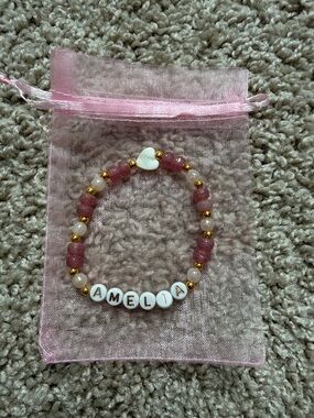 Personalized Pink Beaded Name Bracelet with Heart Charm